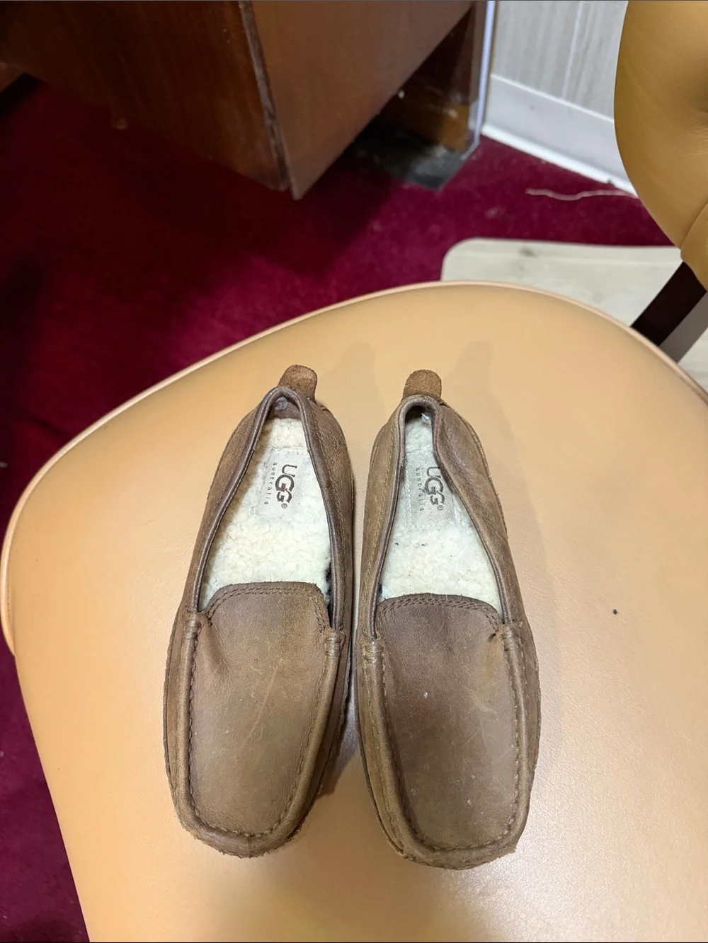 UGG Kid’s Chestnut Suede Slip-On Moccasins with Shearling
